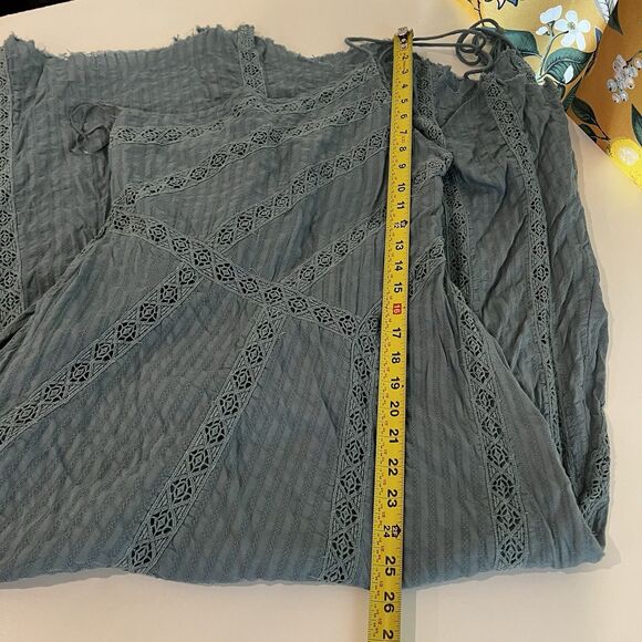 FREE PEOPLE BELLA Dress Boho One Shoulder Embroidery Maxi Green Blue Sz S - Picture 8 of 9